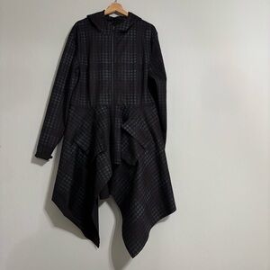 RUTI Black Asymmetrical Zip Front Plaid Print Trench Coat Style Cardigan